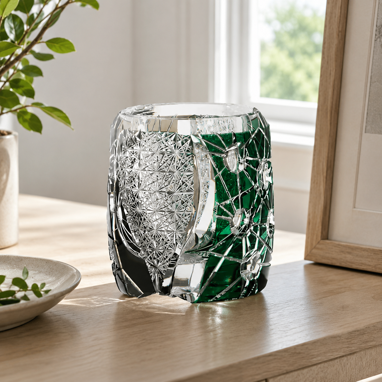 Dual-Tone Planet Edo Kiriko Whisky Glass | Green Clear Japanese Tumbler - Product image 3