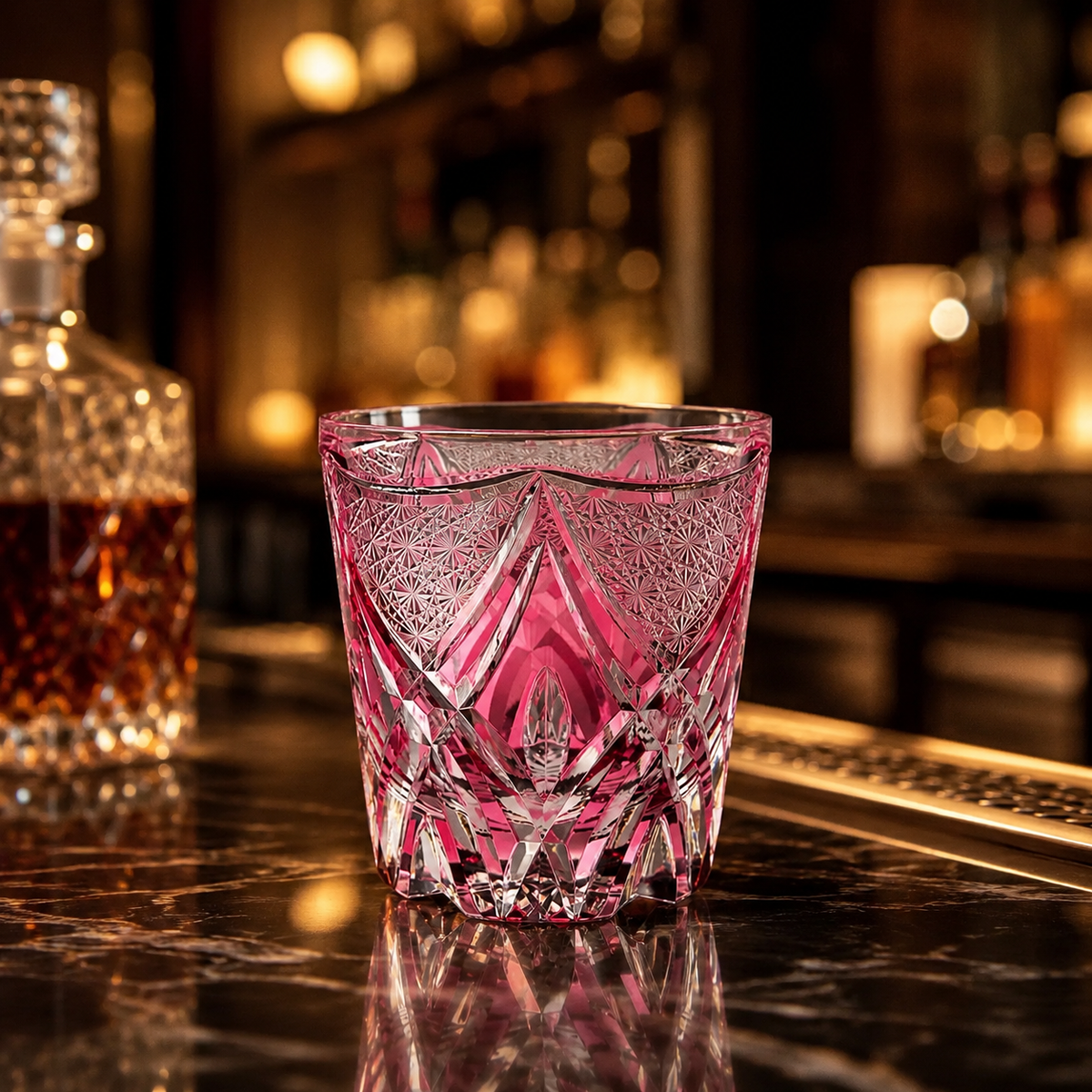 Rose Flame Edo Kiriko Whisky Glass | Japanese Crystal Tumbler - Product image 2