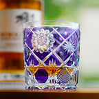 Handcrafted Edo Kiriko Violet Kohana Blossom whisky glass, Japanese cut crystal tumbler by Viko