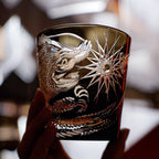 Handcrafted Edo Kiriko Soaring Dragon whisky glass, Japanese cut crystal tumbler by Viko