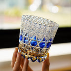 Handcrafted Edo Kiriko Sapphire Fluorite whisky glass, Japanese cut crystal tumbler by Viko