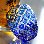 Handcrafted Edo Kiriko Sapphire Shippo whisky glass, Japanese cut crystal tumbler by Viko