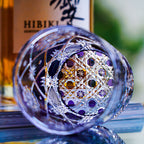Handcrafted Edo Kiriko Violet Kohana Blossom whisky glass, Japanese cut crystal tumbler by Viko