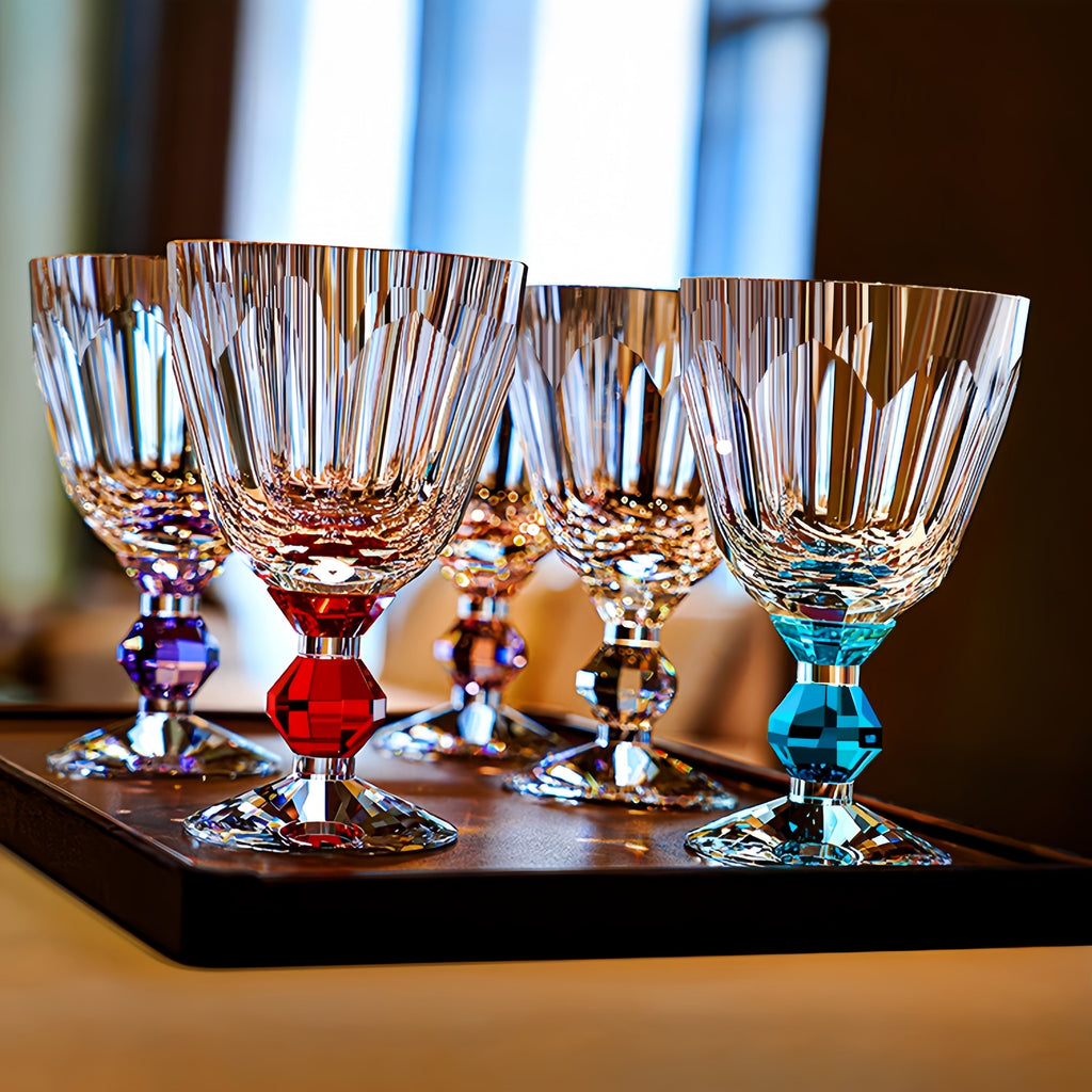 Handcrafted Edo Kiriko Crystal Prism wine glass, Japanese cut crystal stemware by Viko