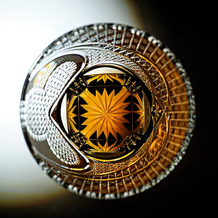 Handcrafted Edo Kiriko Club Crest whisky glass, Japanese cut crystal tumbler by Viko