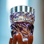 Handcrafted Edo Kiriko Violet Kaze whisky glass, Japanese cut crystal tumbler by Viko