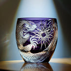 Handcrafted Edo Kiriko Majestic Dragon whisky glass, Japanese cut crystal tumbler by Viko