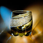 Handcrafted Edo Kiriko Obsidian Lightning whisky glass, Japanese cut crystal tumbler by Viko