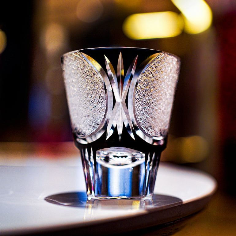 Handcrafted Edo Kiriko Spade Serenity whisky glass, Japanese cut crystal tumbler by Viko