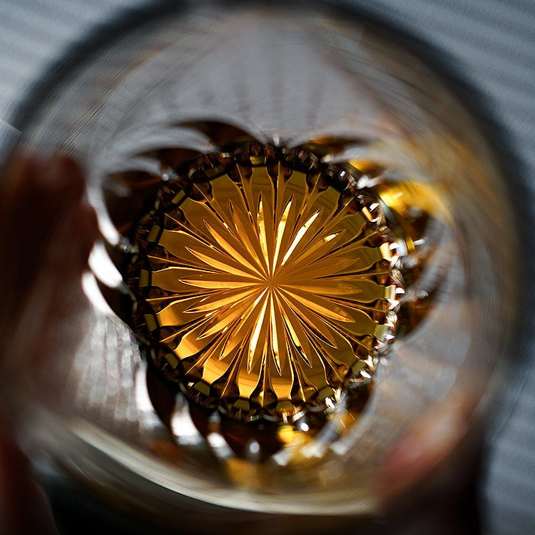 Handcrafted Edo Kiriko Inkstone Flame whisky glass, Japanese cut crystal tumbler by Viko