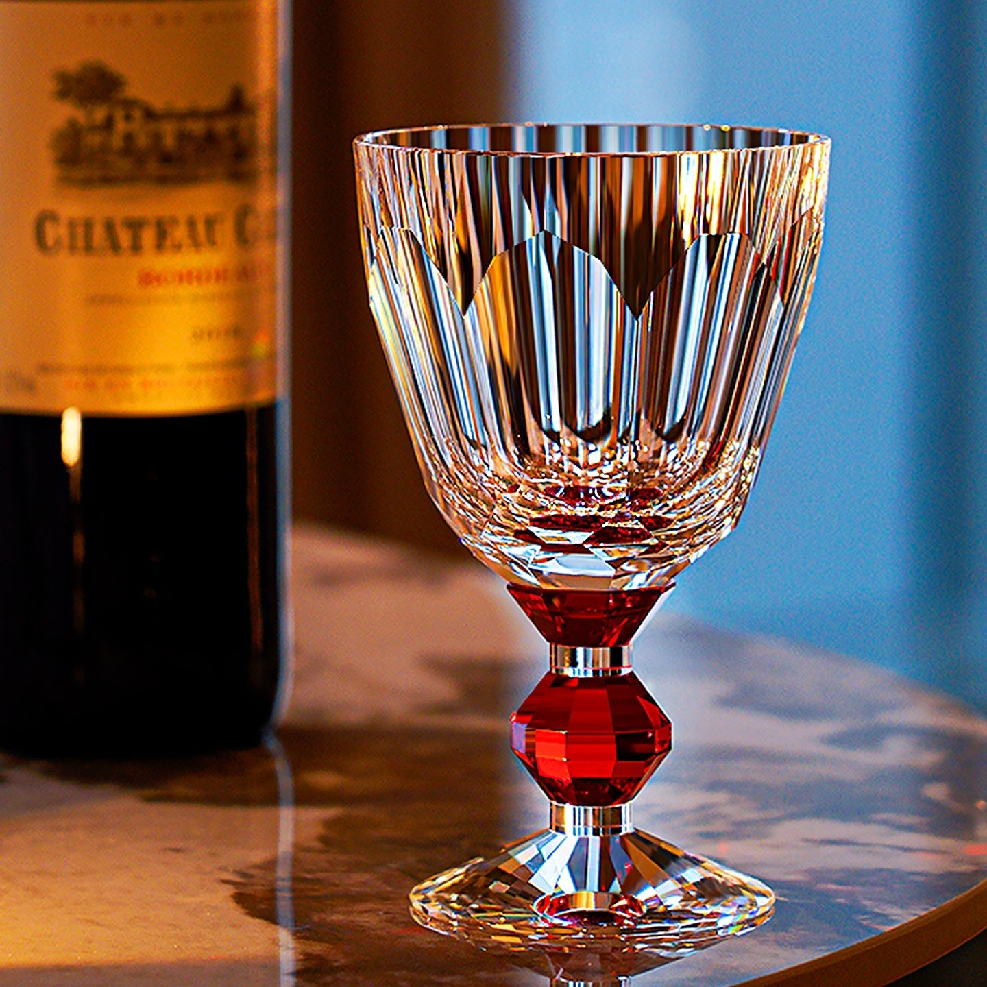 Handcrafted Edo Kiriko Crystal Prism wine glass, Japanese cut crystal stemware by Viko