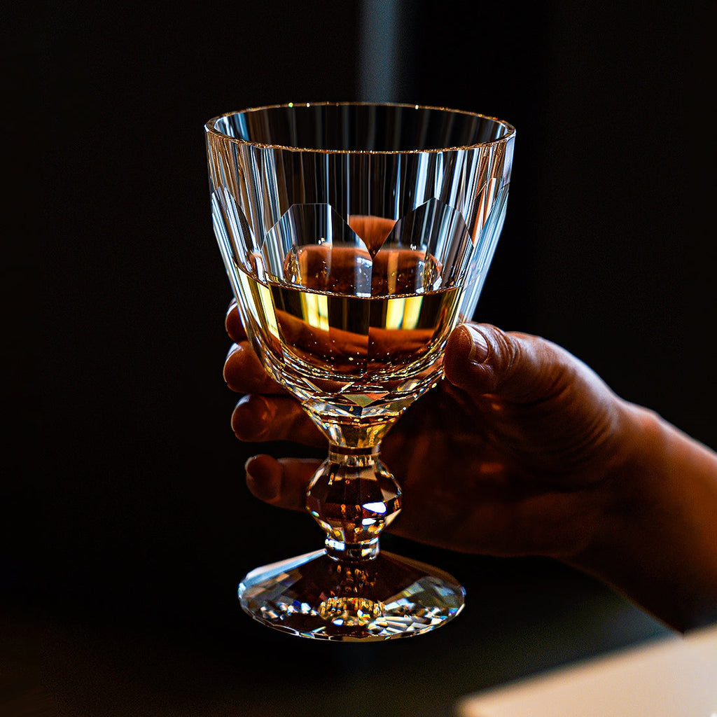 Handcrafted Edo Kiriko Crystal Prism wine glass, Japanese cut crystal stemware by Viko