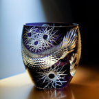 Handcrafted Edo Kiriko Majestic Dragon whisky glass, Japanese cut crystal tumbler by Viko