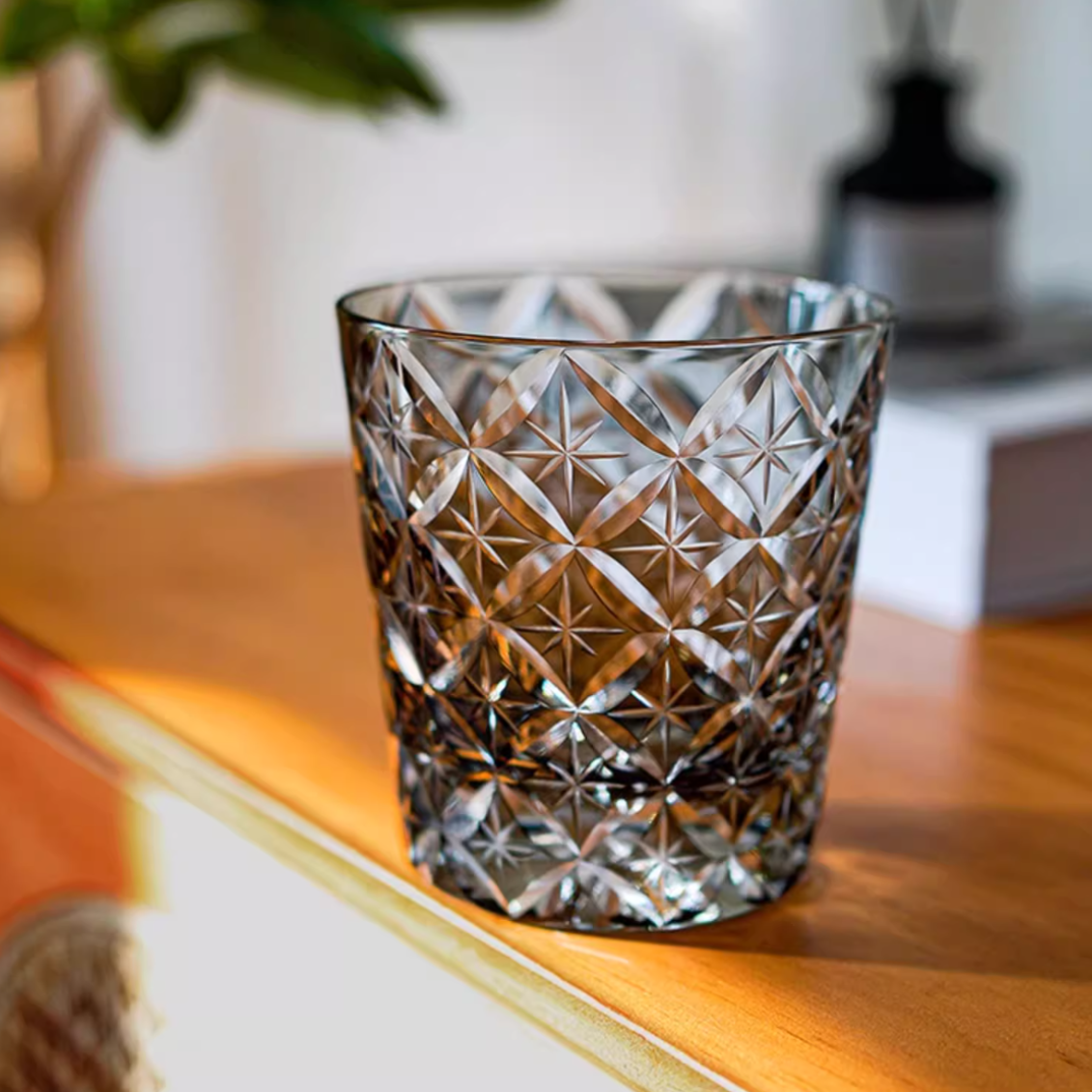 Handcrafted Edo Kiriko Asanoha Star whisky glass, Japanese cut crystal tumbler by Viko