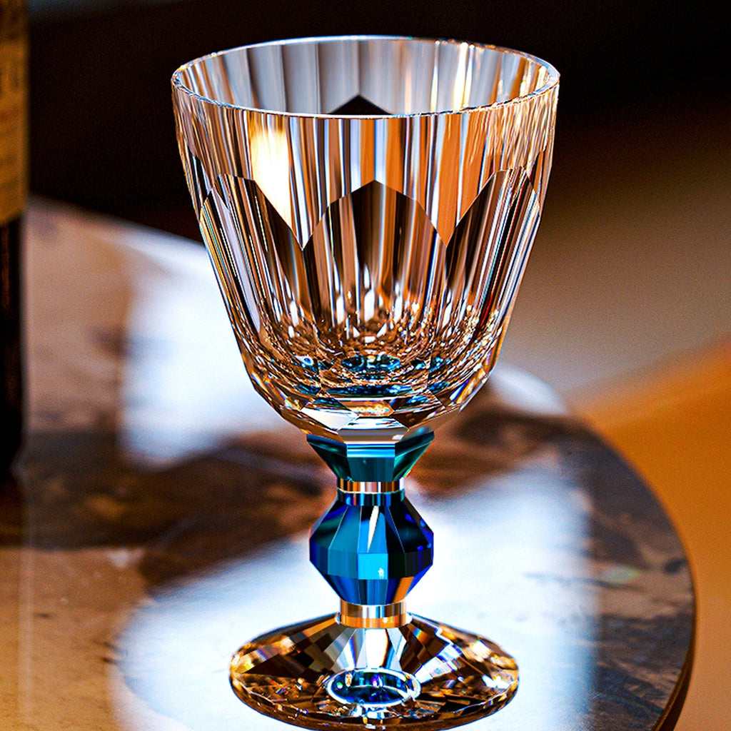 Handcrafted Edo Kiriko Crystal Prism wine glass, Japanese cut crystal stemware by Viko