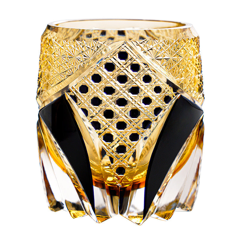 Handcrafted Edo Kiriko Imperial Dark Knight whisky glass, Japanese cut crystal tumbler by Viko