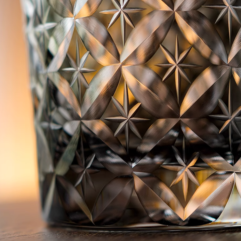 Handcrafted Edo Kiriko Asanoha Star whisky glass, Japanese cut crystal tumbler by Viko