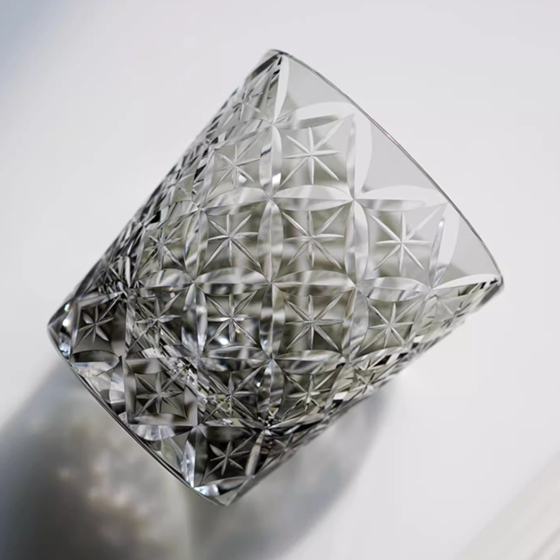 Handcrafted Edo Kiriko Asanoha Star whisky glass, Japanese cut crystal tumbler by Viko