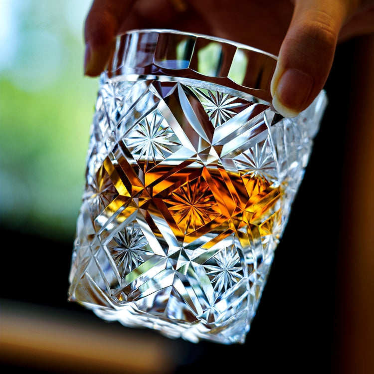 Handcrafted Edo Kiriko Hana Blossom whisky glass, Japanese cut crystal tumbler by Viko