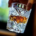 Handcrafted Edo Kiriko Hana Blossom whisky glass, Japanese cut crystal tumbler by Viko