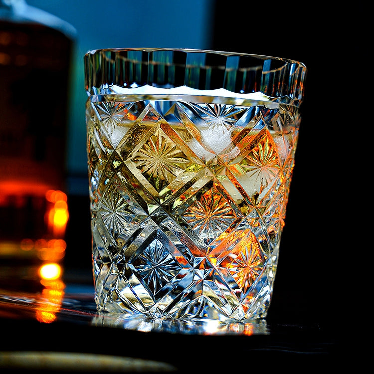 Handcrafted Edo Kiriko Hana Blossom whisky glass, Japanese cut crystal tumbler by Viko