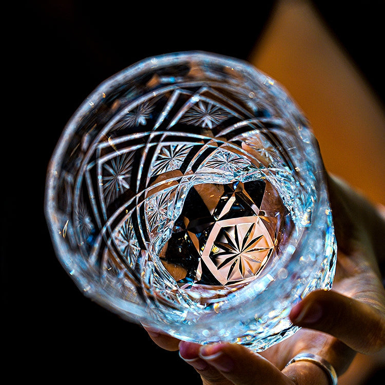 Handcrafted Edo Kiriko Hana Blossom whisky glass, Japanese cut crystal tumbler by Viko