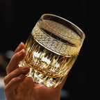 Handcrafted Edo Kiriko Amber Celestial whisky glass, Japanese cut crystal tumbler by Viko