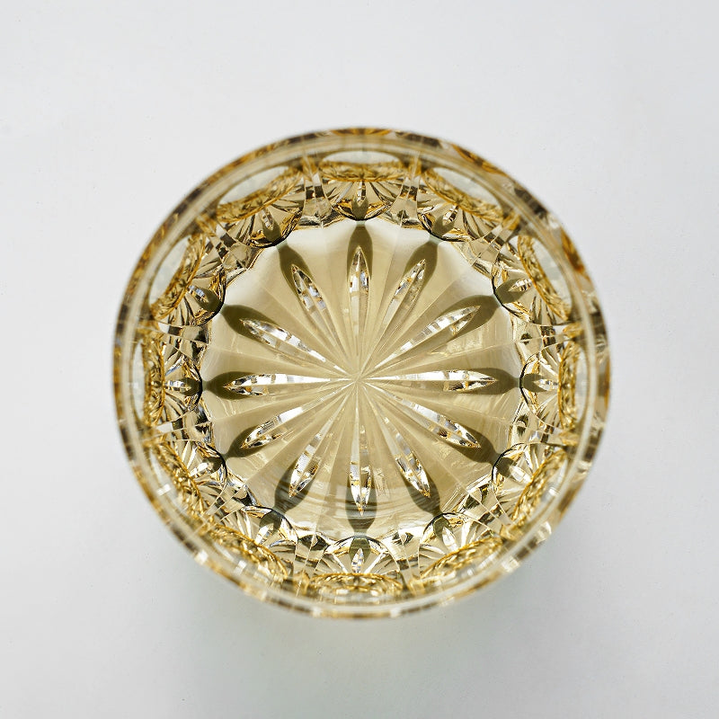 Handcrafted Edo Kiriko Amber Celestial whisky glass, Japanese cut crystal tumbler by Viko