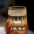 Handcrafted Edo Kiriko Amber Celestial whisky glass, Japanese cut crystal tumbler by Viko