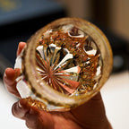 Handcrafted Edo Kiriko Amber Celestial whisky glass, Japanese cut crystal tumbler by Viko