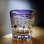 Handcrafted Edo Kiriko Amethyst Prism whisky glass, Japanese cut crystal tumbler by Viko