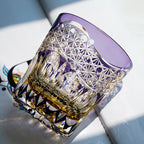 Handcrafted Edo Kiriko Amethyst Prism whisky glass, Japanese cut crystal tumbler by Viko
