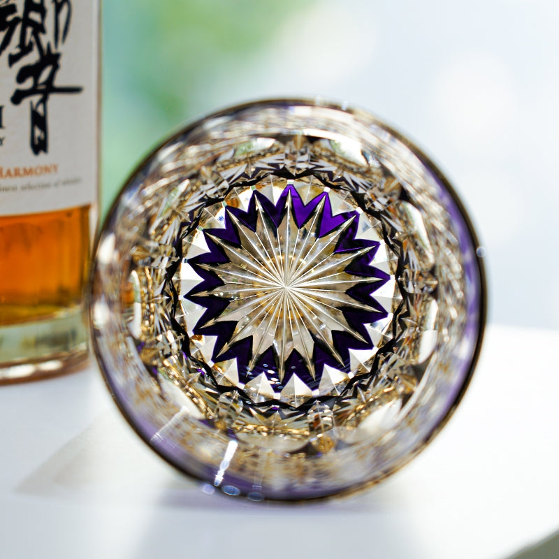 Handcrafted Edo Kiriko Amethyst Prism whisky glass, Japanese cut crystal tumbler by Viko