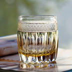 Handcrafted Edo Kiriko Amber Celestial whisky glass, Japanese cut crystal tumbler by Viko