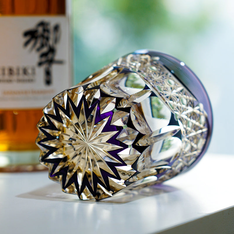 Handcrafted Edo Kiriko Amethyst Prism whisky glass, Japanese cut crystal tumbler by Viko