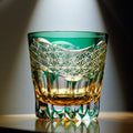 Handcrafted Edo Kiriko Emerald Prism whisky glass, Japanese cut crystal tumbler by Viko