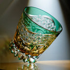 Handcrafted Edo Kiriko Emerald Prism whisky glass, Japanese cut crystal tumbler by Viko