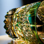 Handcrafted Edo Kiriko Emerald Prism whisky glass, Japanese cut crystal tumbler by Viko