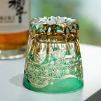 Handcrafted Edo Kiriko Emerald Prism whisky glass, Japanese cut crystal tumbler by Viko