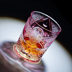 Handcrafted Edo Kiriko Ruby Nocturne whisky glass, Japanese cut crystal tumbler by Viko