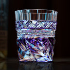 Handcrafted Edo Kiriko Violet Kaze whisky glass, Japanese cut crystal tumbler by Viko