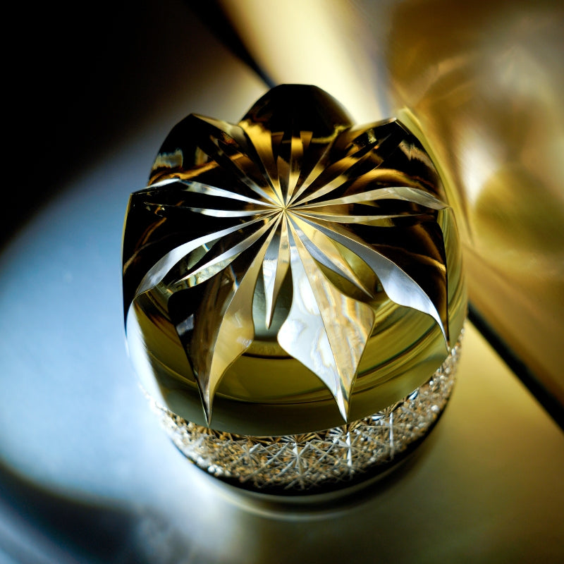 Handcrafted Edo Kiriko Obsidian Lightning whisky glass, Japanese cut crystal tumbler by Viko