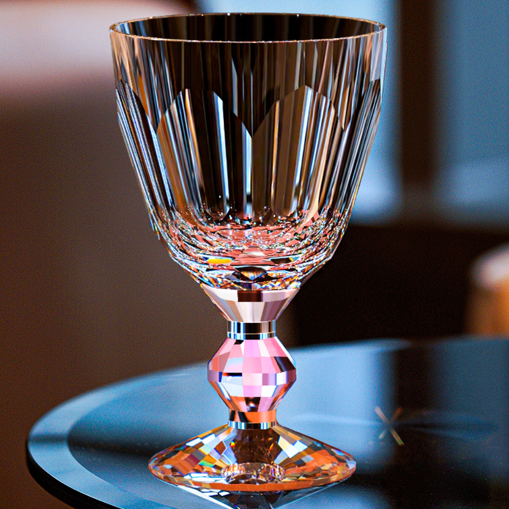 Handcrafted Edo Kiriko Crystal Prism wine glass, Japanese cut crystal stemware by Viko
