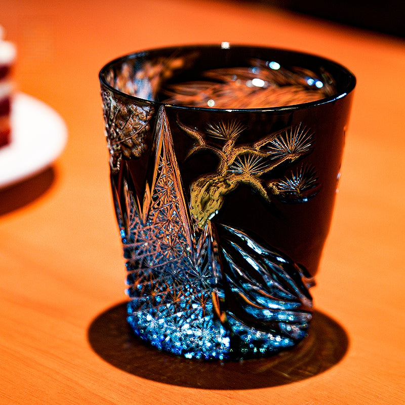 Handcrafted Edo Kiriko Tanma whisky glass, Japanese cut crystal tumbler by Viko