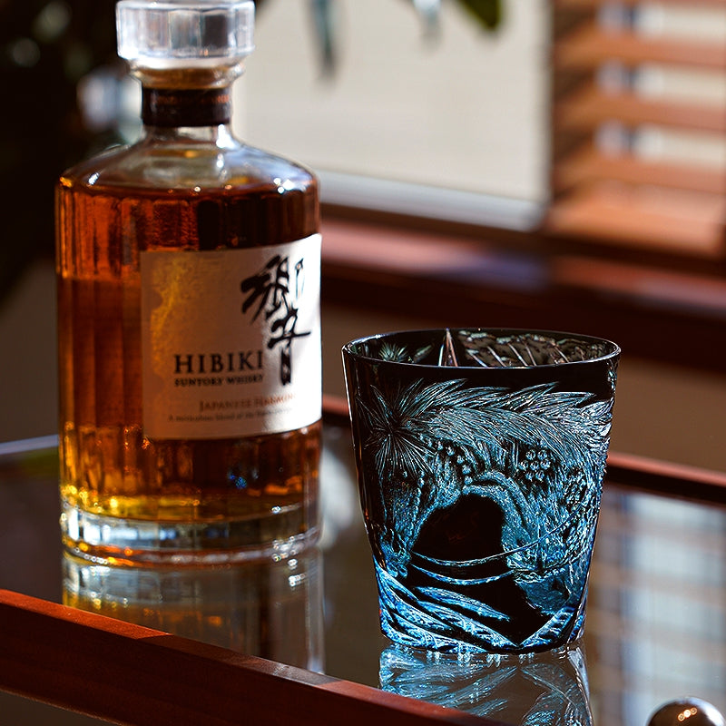 Handcrafted Edo Kiriko Tanma whisky glass, Japanese cut crystal tumbler by Viko