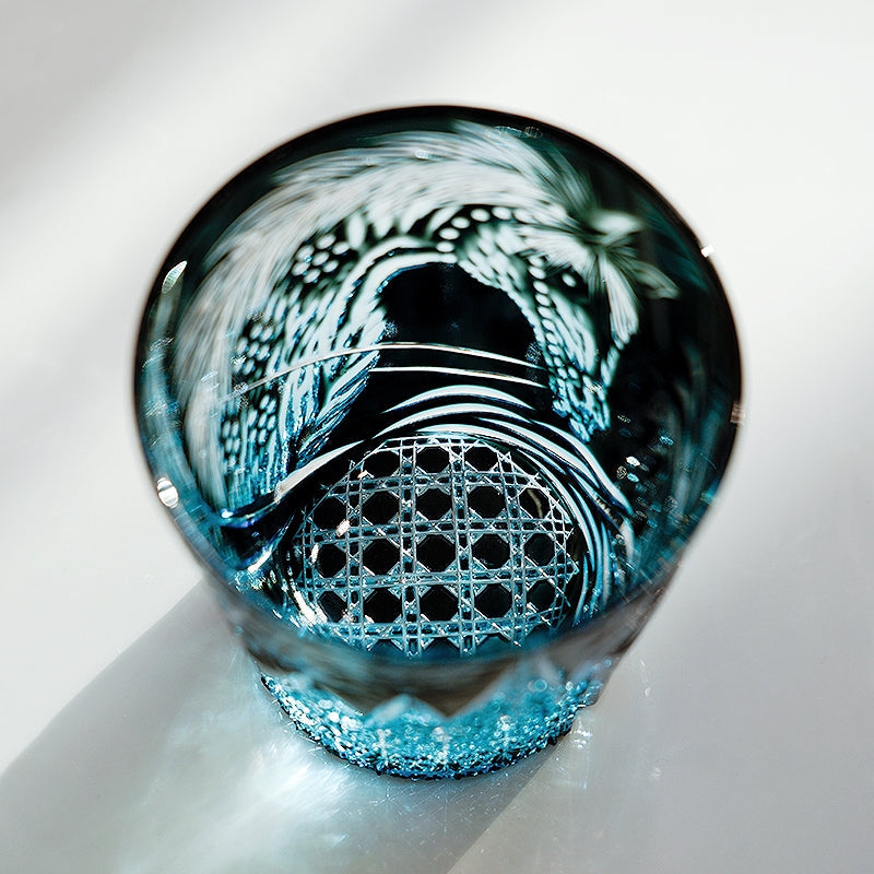 Handcrafted Edo Kiriko Tanma whisky glass, Japanese cut crystal tumbler by Viko
