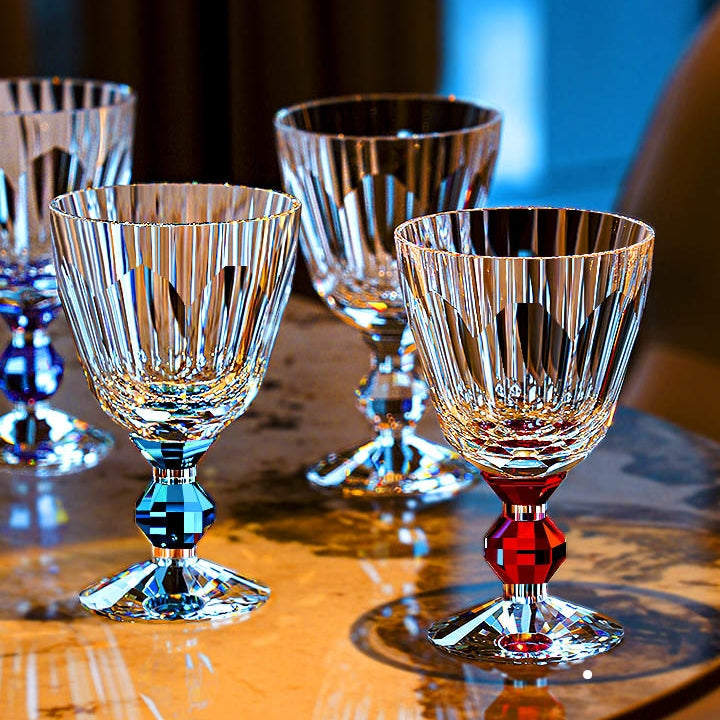 Handcrafted Edo Kiriko Crystal Prism wine glass, Japanese cut crystal stemware by Viko