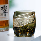 Handcrafted Edo Kiriko Obsidian Lightning whisky glass, Japanese cut crystal tumbler by Viko