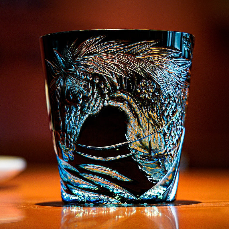 Handcrafted Edo Kiriko Tanma whisky glass, Japanese cut crystal tumbler by Viko