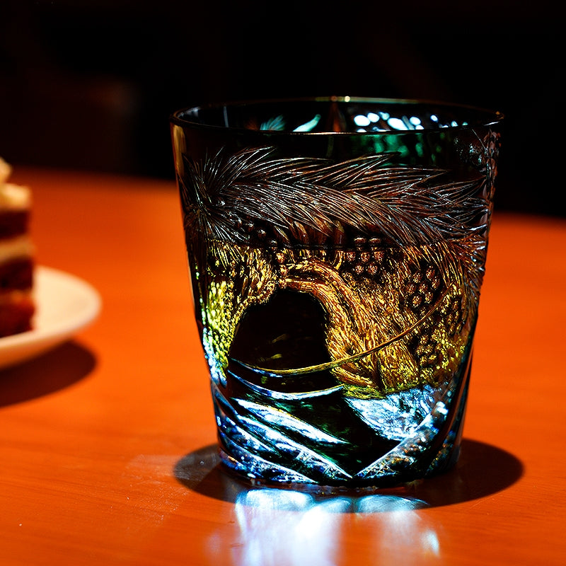 Handcrafted Edo Kiriko Tanma whisky glass, Japanese cut crystal tumbler by Viko